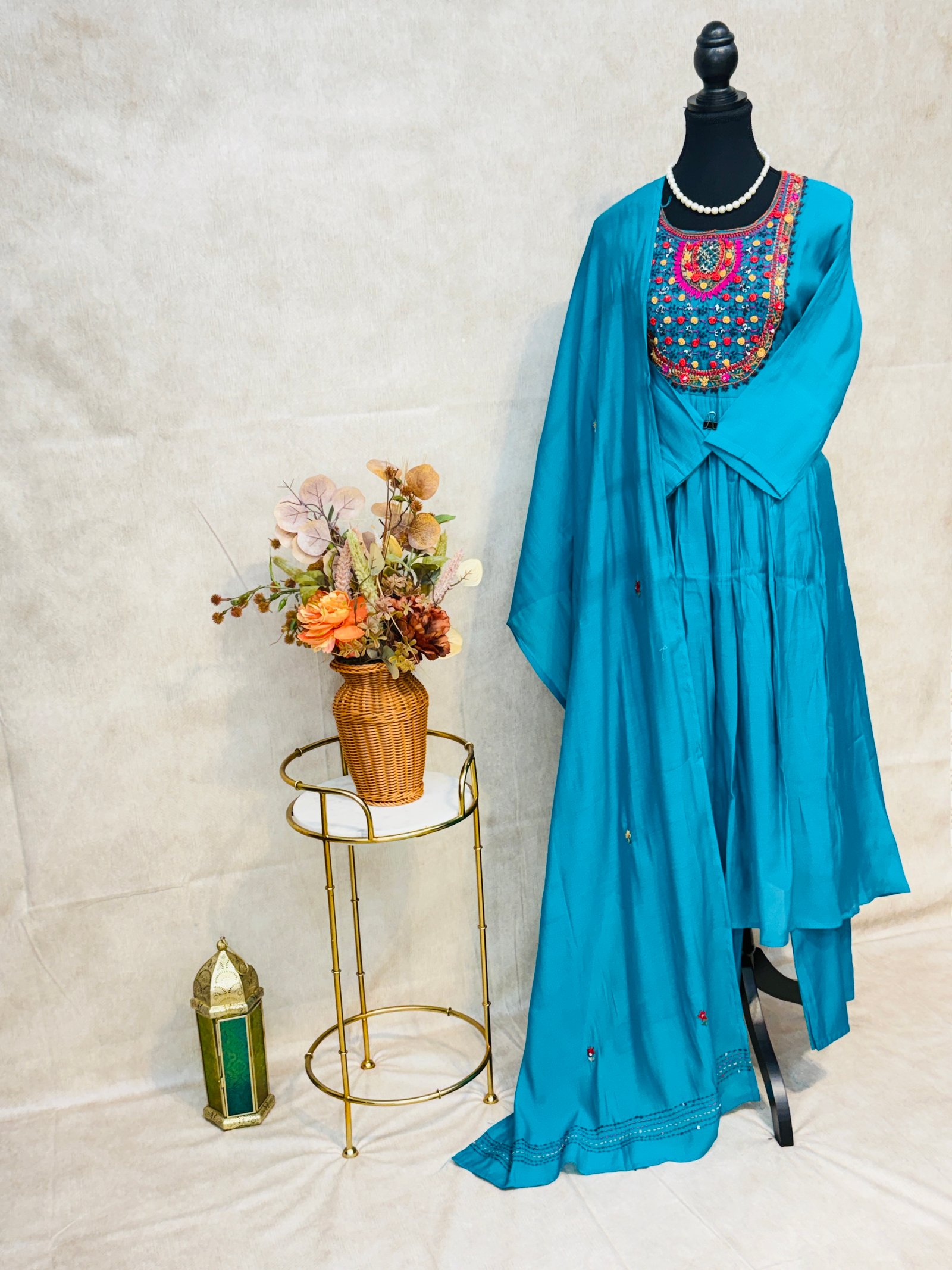Pure Muslin Anarkali Type Suit with Knot Work